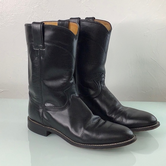 Justin Boots Shoes Justin Boots Ropers Black Leather Round Toes